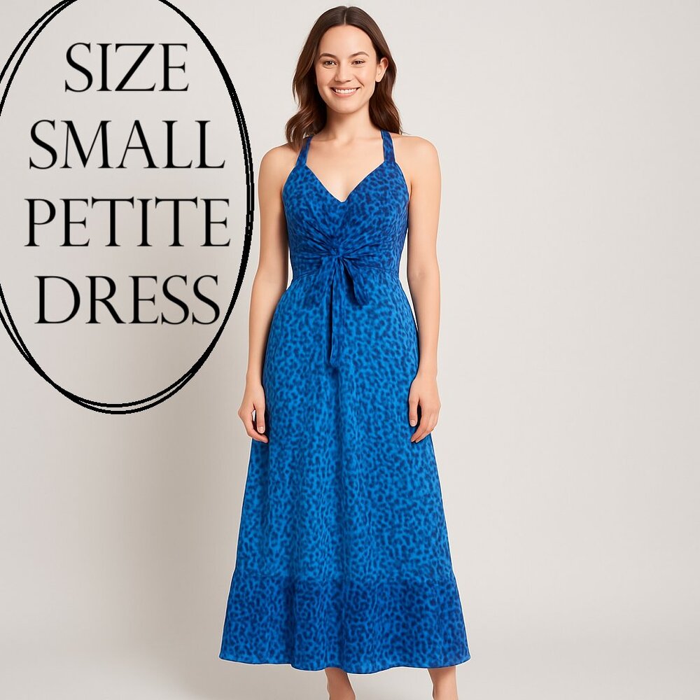 ICE Blue Long Animal Print Sleeveless Maxi Dress Y2K Size Small Petite Cheetah S
